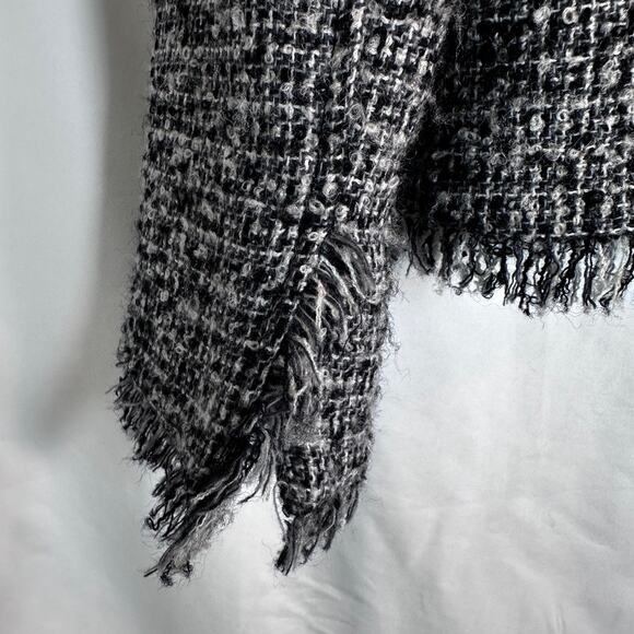 Adec 2 Tweed Wool Blazer Women's Size 12 Black White Frayed Jacket - Picture 3 of 4